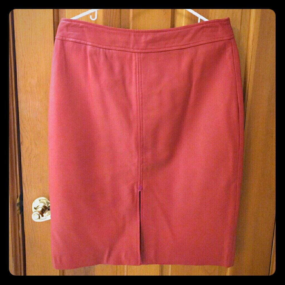 City DKNY red leather midi skirt size 12